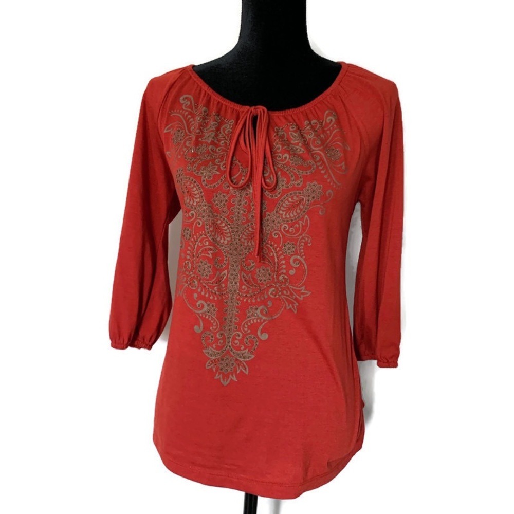 7 Wonders Top Orange Boho Size Small